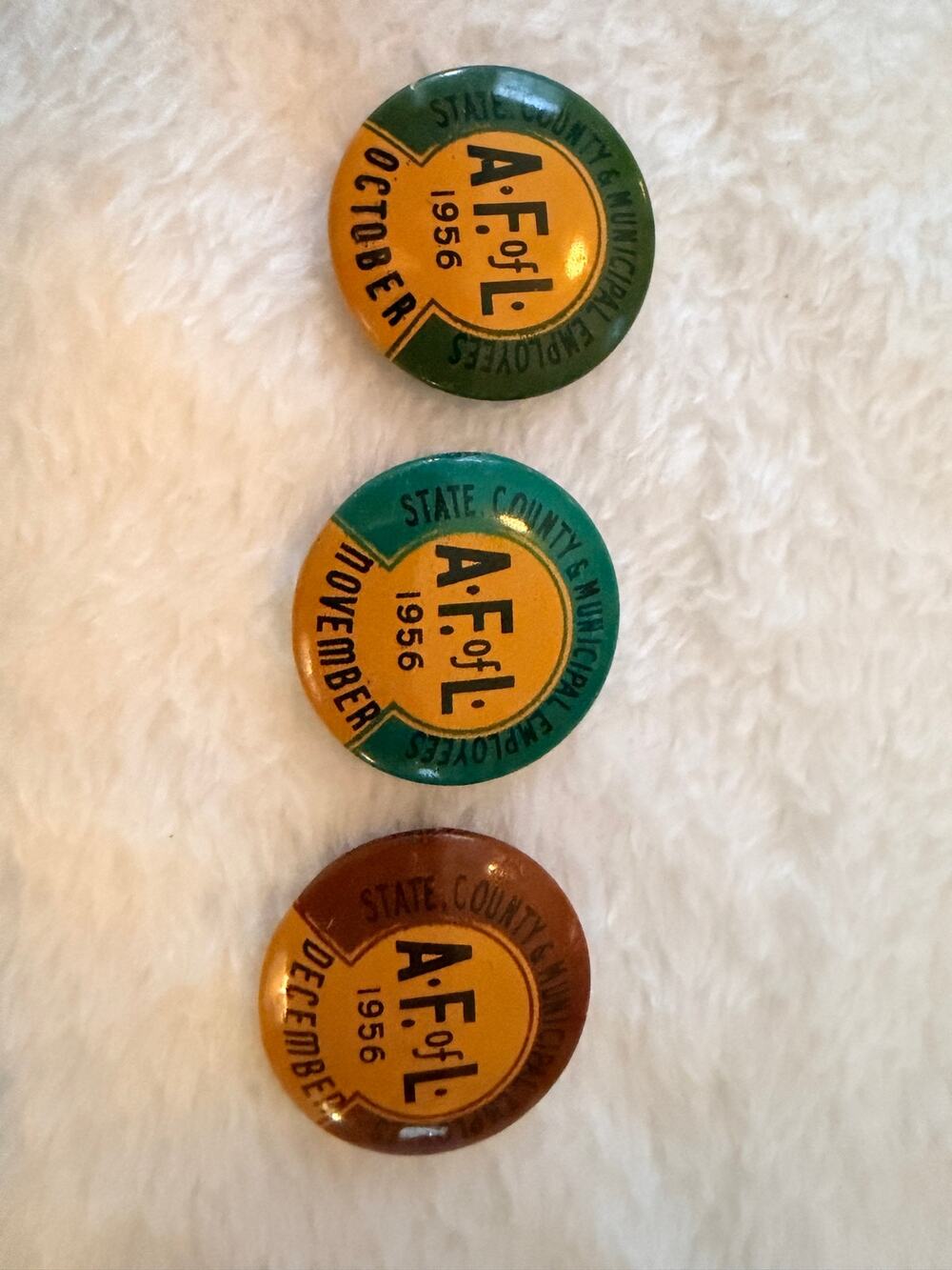 Vintage AF of L State County Municipal Employees Union Pins 1956 Lot Oct Nov Dec